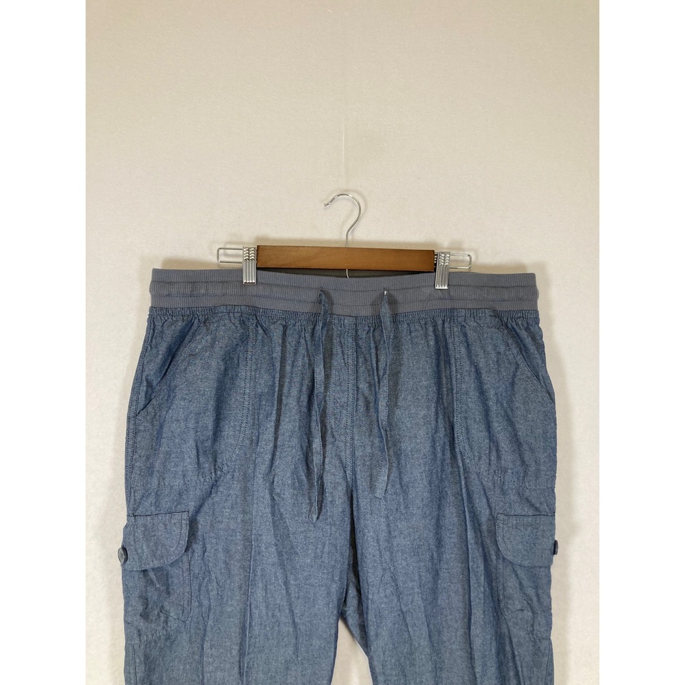 Casual Utility Woman Within Womens 20W Blue Cotton Chambray Cargo Capri Pants - Picture 11 of 11